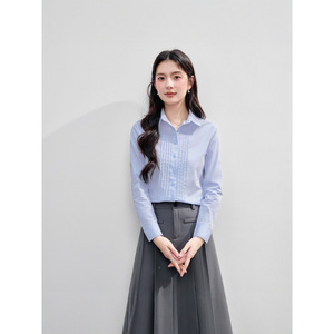 Women's Professional Cotton Long Sleeve Shirt Solid Color Folded Design Office Wear Elegant Commuting Top - Product Image 3