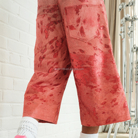 Shorts 3/4 pour hommes, design tendance de haute qualité, pantalon ample à jambes larges, tissu en daim tie-dye, shorts amples 3/4