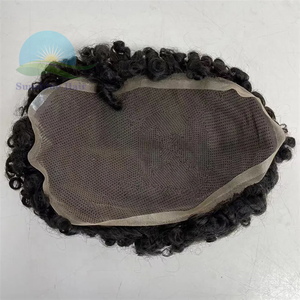 Tupé pequeño de 12mm para <span class=keywords><strong>hombre</strong></span>, peluquín indio atado a mano, Unidad de salón de <span class=keywords><strong>pelo</strong></span> rizado con base de encaje suizo completa, 6 pulgadas, 100 - Product Image 2