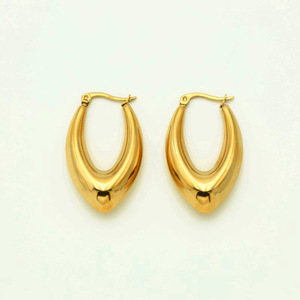 Pendientes de aro geométricos en tono dorado para mujer, joyería de fiesta, diseño hueco de acero inoxidable - Product Image 4