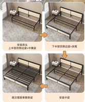 Cadre de lit en acier minimaliste avec tête de lit souple, plusieurs tailles disponibles (Queen, King), lit plateforme en métal pour usage domestique et hôtelier