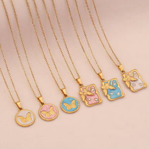 Multicolor Oil-Drop Butterfly Pendant Necklace Stainless Steel Collar <b>Chain</b> Fashionable Cross-Border Jewelry Main Zircon <b>Copper</b> - Product Image 1