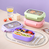 Boîte à lunch rectangulaire en plastique sans BPA, design moderne, couvercle écologique, 3 compartiments, anti-fuite, compatible micro-ondes, 1100 ml