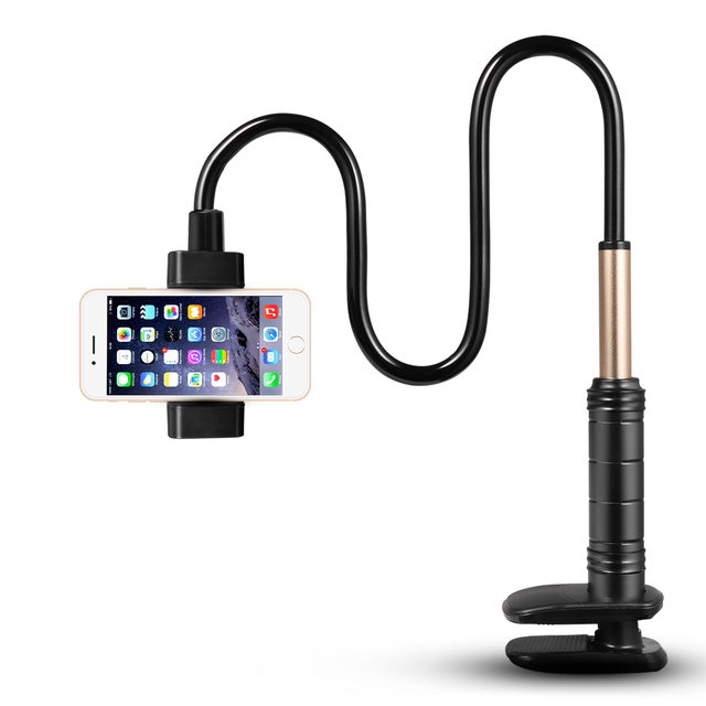 360 Degree Bed Gooseneck Phone Holder with Flexible Arm Desk-Use Cell Phone Mount Clip Bracket Clamp Stand