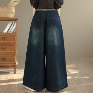 Pantalon large en jean pour femme, taille haute, élastique, avec cordon de serrage, poches plaquées, coupe ample, style rétro décontracté, indigo – Collection Printemps 2026 (Vente en gros) - Product Image 4