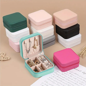 Hot Sale Portable Zipper Jewelry Storage Box Leather Material Storage Box Suitable for <b>Earrings</b> Necklaces Pendants Rings - <b>Cheap</b> - Product Image 1