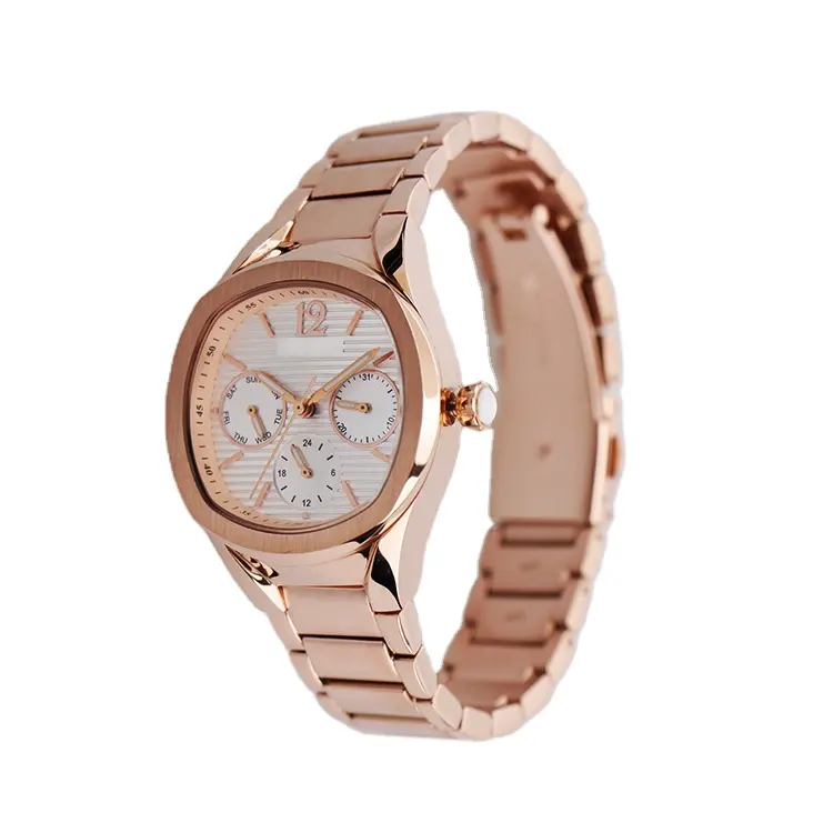 Orologi da donna con aspetto personalizzato oro rosa orologio al quarzo calendario settimanale luminoso casual orologio da donna in acciaio inossidabile