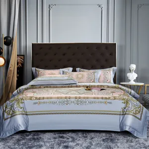 Copripiumino in cotone con stampa in stile europeo di lusso lenzuolo queen size set di biancheria da letto giallo chiaro