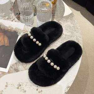 Chaussons confortables en fourrure épaisse pour femme 2026 avec semelle antidérapante épaisse pour l'extérieur en automne, design plat - Product Image 5