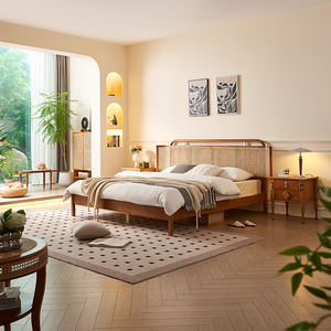 Кровати в стиле Ваби-Саби из экологически чистого массива дерева и натурального ротанга – двуспальные кровати размера King Size и Queen Size для отелей - Product Image 3