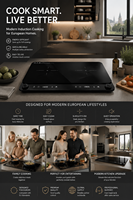 Table de cuisson à induction double brûleur mince, plaque chauffante électrique portable, cuisinière à induction de comptoir 3400W, cuisson rapide, pour cuisine domestique