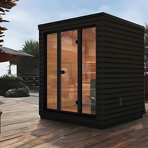 Sauna extérieur en bois de cèdre rouge massif moderne pour grande famille, sauna traditionnel pour 6 personnes - Product Image 2