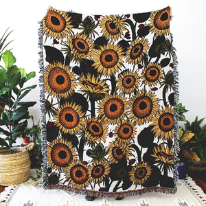 Couverture tissée de tapisserie de tournesols et de coccinelles de style bohème à motifs floraux multicolores à bas <span class=keywords><strong>prix</strong></span> - Product Image 1