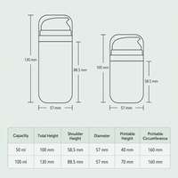 Bouteille à pompe à vide sans air en plastique PP 50ML / 100ML, forme ovale blanche, pour lotion, crème pour bébé, crème solaire, rechargeable