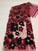 Nouveau design, tissu en velours 100% polyester, dentelle, maille, perles, sequins, broderie florale, largeur 130 cm, pour vêtements, élégant, Chine
