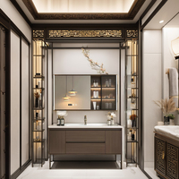 Style chinois Style ancien nouvelle vanité de salle de bain couleur noyer une pièce en céramique bassin toilette Table de lavage combinaison avec armoire