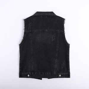 Gilet <span class=keywords><strong>en</strong></span> <span class=keywords><strong>jean</strong></span> rétro au crochet <span class=keywords><strong>sans</strong></span> manches, coupe ample, uni, à simple boutonnage, col rabattu, <span class=keywords><strong>veste</strong></span> <span class=keywords><strong>sans</strong></span> manches de haute qualité pour <span class=keywords><strong>femme</strong></span> - Product Image 2