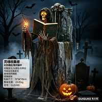 Décoration d'Halloween animatronique pour scène de maison hantée : Grand squelette meurtrier mécanique lumineux