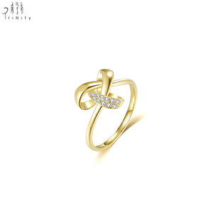 Anillo de la serie Nudo Entrelazado de Hong Kong Fine Jewelry Wholesaler, en oro amarillo macizo de 18 quilates con diamante natural auténtico, para mujer, ideal para regalo. - Product Image 2