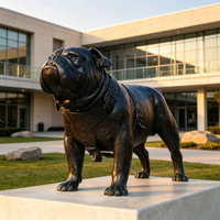 Sculpture en bronze coulé sur mesure, style animal réaliste, décoration de pelouse de parc, statue de bouledogue assis