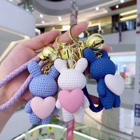 Gros dessin animé lapin lapin pour amour coeur tricot pendentif porte-clés à la mode en plastique porte-clés sac charme Couple enfants cadeau