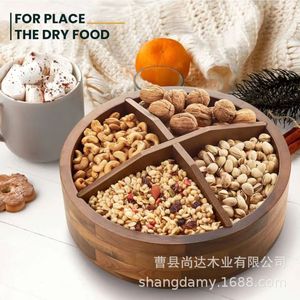 Wooden round detachable compartment dried fruit <b>tray</b>, creative candy and snack <b>storage</b> <b>tray</b>, living room coffee table desktop - Product Image 3