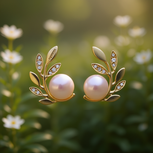 Orecchini a perno Doutan Akoya con perle, placcati oro 18K, rosa, rotondi, design a pianta, gioielli classici da donna per matrimonio - Product Image 2