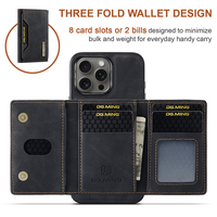 Casing dompet kulit bisnis, dengan tempat kartu desain dapat dilepas magnetik Coque untuk iPhone 15 16 Pro Max