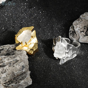 Wuqie Minority disallineamento anelli in argento Sterling 925 placcati oro Micro anello di cristallo indice regolabile - Product Image 3