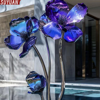Sculpture de fleur abstraite 3D moderne en acier inoxydable 304 poli, grande taille, gravée sur mesure, pour extérieur, statue de jardin personnalisée Suyuan
