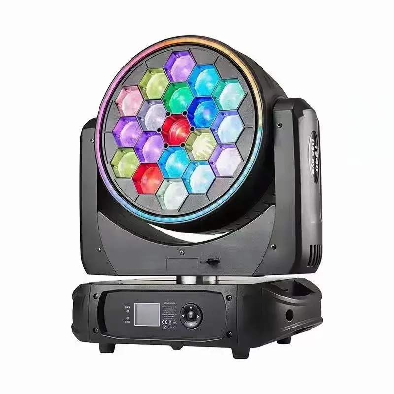 HUINENG 19PCS 40W RGBW With LED Strip Big Bee Eye LED Moving Head With Zoom DMX Stage Light