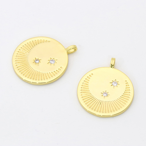 Di alta qualità CZ Micro pavè luna <span class=keywords><strong>stella</strong></span> <span class=keywords><strong>del</strong></span> <span class=keywords><strong>nord</strong></span> sulla moneta rotonda ciondolo Zirconia cubica Charm per la creazione di gioielli - Product Image 5