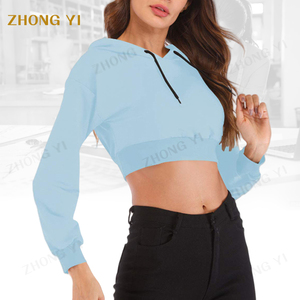 Venta al por mayor de fábrica personalizada gran oferta suéter en blanco casual mujeres recortadas Sudadera con capucha mujer niñas pulóver Top sudaderas con capucha y sudaderas - Product Image 5