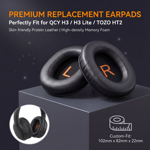 Coussinets d'oreille de remplacement en cuir pour écouteurs QCY H3/ H3 Lite, <span class=keywords><strong>TOZO</strong></span> HT2 (noir), housse pour écouteurs - Product Image 3
