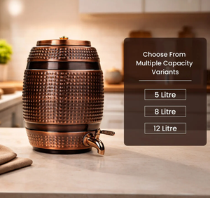 <b>Barrel</b>-Shaped Pure Copper Eco-Friendly <b>Water</b> Dispenser with Lid Vintage Style Large Capacity Home Use - Product Image 4