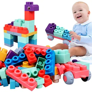 Yüksek yoğunluklu çocuklar bebek Diy bloke oyun seti diş kaşıyıcı kauçuk silikon istifleme oyuncak, yumuşak oyun blokları, silikon yapı taşı