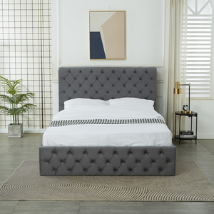 <span class=keywords><strong>Lit</strong></span> de Luxe en Velours Capitonnée avec Rivets, Tête de <span class=keywords><strong>Lit</strong></span> Haute, Gris Crème Noir, Tailles Double, Queen, King, avec Rangement et Système de Levage à Gaz - Product Image 4