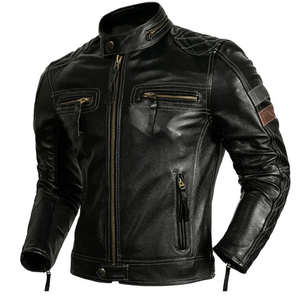 Veste en cuir noire pour homme, style motard, fermeture éclair, coupe ajustée, style moto, vêtements d'extérieur d'hiver, veste décontractée tendance pour homme - Product Image 1