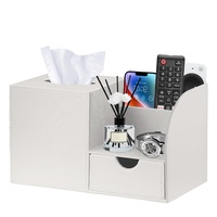 Boîte à mouchoirs carrée en cuir PU personnalisée, organiseur de bureau avec tiroir, boîte de rangement multi-emplacements pour télécommandes, pour la maison et le bureau