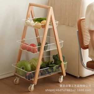 Wooden Mobile <b>Storage</b> <b>Cart</b> 3 Tier With Wheels For Living Room Kitchen Bathroom Organization - Product Image 2