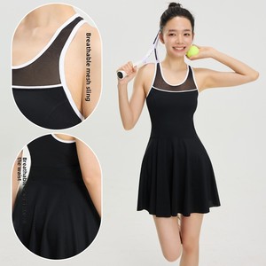 Robe de tennis pour femme, style coréen, coupe ajustée, respirante, séchage rapide, en nylon et élasthanne, idéale pour l'été et les activités de plein air - Product Image 3
