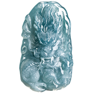 Pendentif dragon d'eau bleu en jade naturel authentique au style imposant. Jade de qualité supérieure de grande taille. Pendentif dragon du zodiaque pour homme. - Product Image 5
