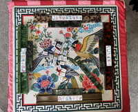Tapis de table Mahjong vintage à motif d'oiseaux et de pivoines, tapis de jeu carré en tissu antidérapant, style traditionnel chinois pour un usage domestique