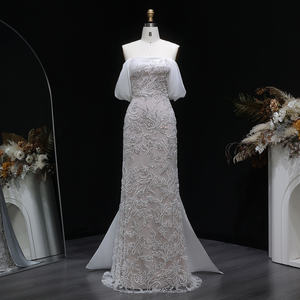 Gaun Malam Sharon Said SS622 Model Mermaid Warna Ivory Elegan, Off Shoulder, Mewah Berhias Manik-Manik, Gaun Pesta <span class=keywords><strong>Prom</strong></span> Arab untuk Wanita, Tidak Tersedia Stok - Product Image 4