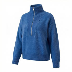 <strong>Women's</strong> Pink Half Zip Knit Sweater <strong>Fluffy</strong> Wool Blend Long Sleeve Casual <strong>Jumper</strong> for All Occasions - Product Image 3