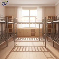 Lit superposé métallique argenté à deux niveaux pour adultes, design moderne, pliable, idéal pour les dortoirs scolaires, les hôtels et les chambres de travailleurs.