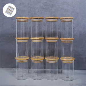 Juego de frascos de vidrio herméticos de borosilicato con tapa de bambú, 12 unidades