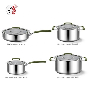 Realwin Wholesale Kitchen Triply Wall 304 Cooking Soup <b>Pot</b> Fry <b>Pan</b> Stainless Steel Cookware Set With Lid - Product Image 2