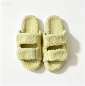 <b>Summer</b> Women Pure White Double Layer Plush Faux Fur <b>Slippers</b> Open Toe Grip Sole Bedroom Custom Label For Brands Chic Woman Coral - Product Image 3
