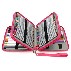 Handy Large Multilayer Zipper Três Camadas Pen Case Escola Lápis Saco Personalizado de Alta Qualidade PU Leather com 120 Slots OEM 1pcs/opp